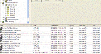 Displaying of system variables in the OPC client built into the configuration application