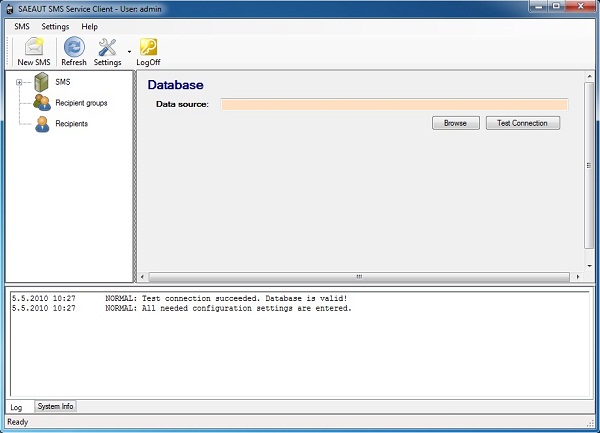 SAEAUT SMS Service Web Client 2.1.0 screenshot